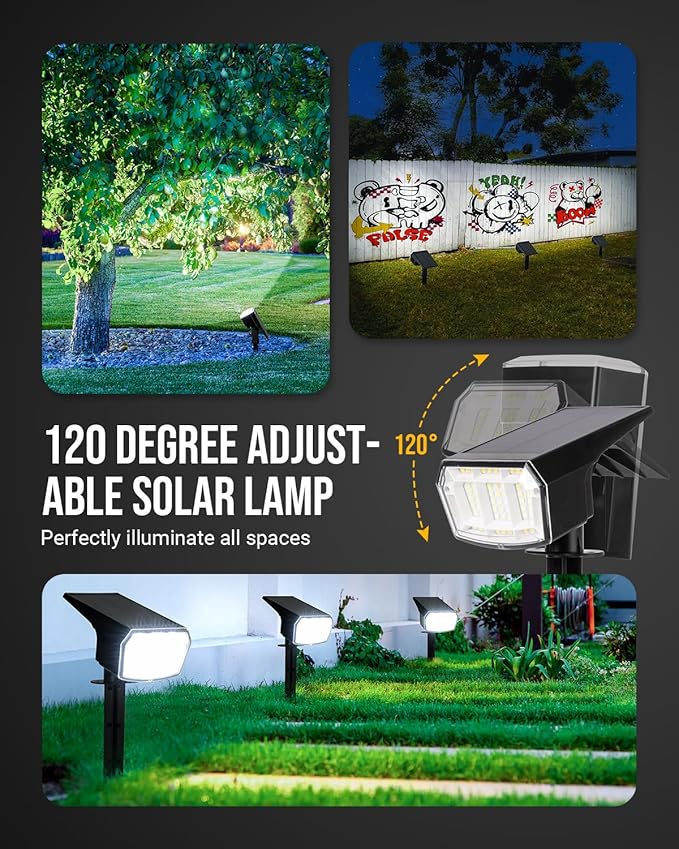 GIGALUMI Solar Spot Lights Outdoor Waterproof 6 Pack Cool White IP65 63 LED 3 Lighting Modes Spotlights for Yard Garden House Garage Pathway