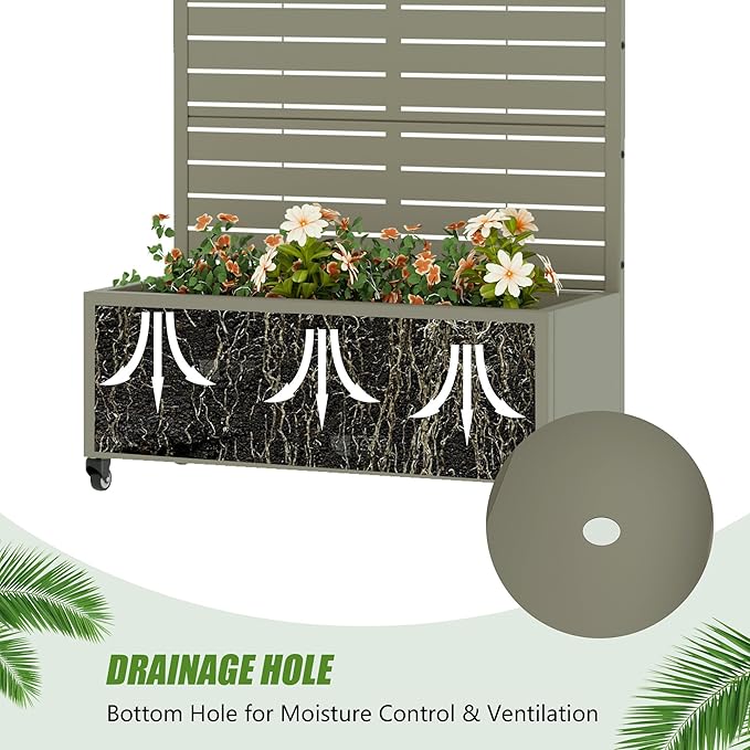 Casaphoria Metal Raised Garden Bed with Trellis and Wheels 72x35x16 Planter Box for Climbing Plants Vegetables &amp Vines Features Drainage Holes and Privacy Screen Green-Louvered