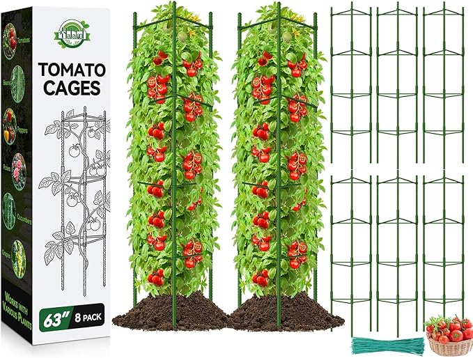 Halatool 63 inch Tall Tomato Cage 8 Pack Adjustable Tomato Cages for Garden Garden Stakes Tomatoe Trellis for Pots Tomatoes Plant Support for Raised Garden Bed &amp Vegetables Flowers