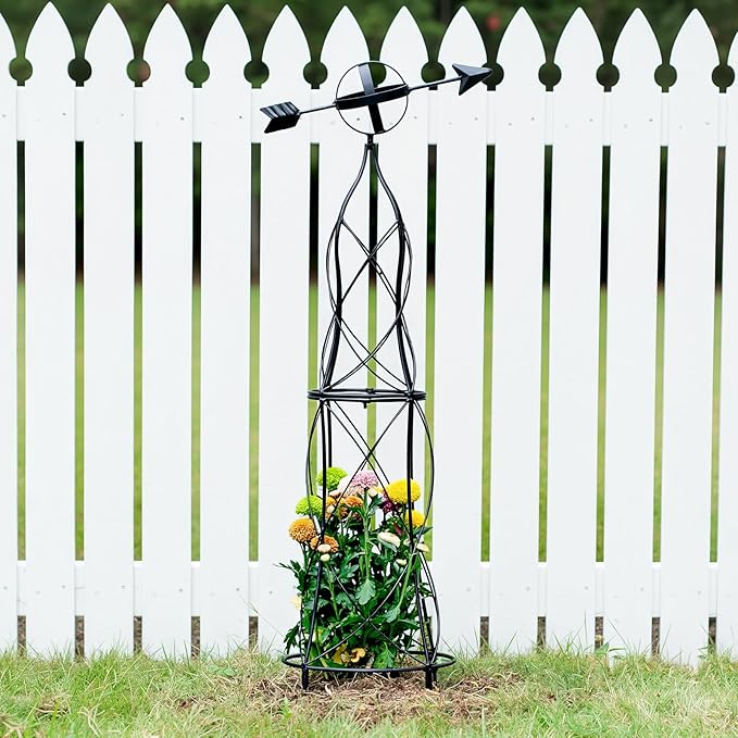 41-Inch Metal Obelisk Trellis – Elegant Garden Support for Climbing Plants Perfect for Outdoor Rose Bushes and Tall Vines Durable Metal Design with Arrow Top for Indoor and Outdoor Use