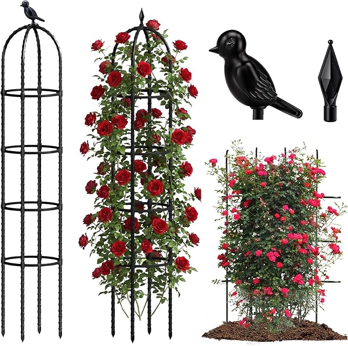Joyhalo 2 Pack Trellis for Climbing Plants Outdoor 74 Inch High Adjustable Garden Trellis for Flowers Black Plastic Coated Steel Plant Stakes Use As Tomato Cage