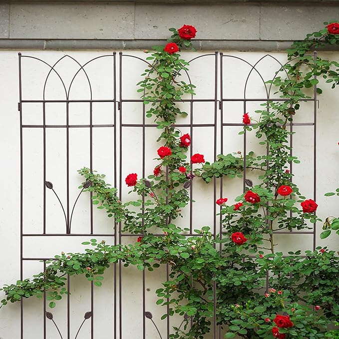 2 Pack Metal Garden Trellis 71 x 17.7 Rustproof Trellis with Pre-drilled and Pre-cuts for Climbing Plants and Outdoor Flower Support (Brown)