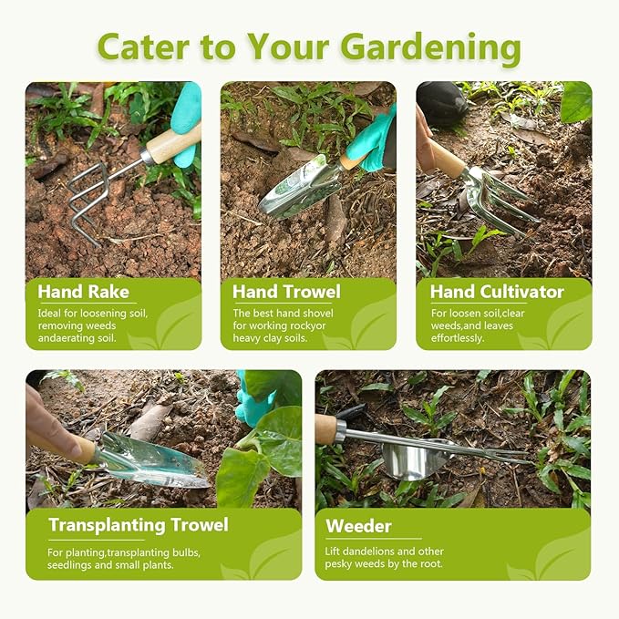Gardening Tool Set of 9 PCS Saraily Heavy Duty Gardening Tool Set with Durable Garden Tools Organizer Handbag Non-Slip Rubber Gloves Rust-Proof Garden Tool Set Ideal Garden Gifts for Women Mom