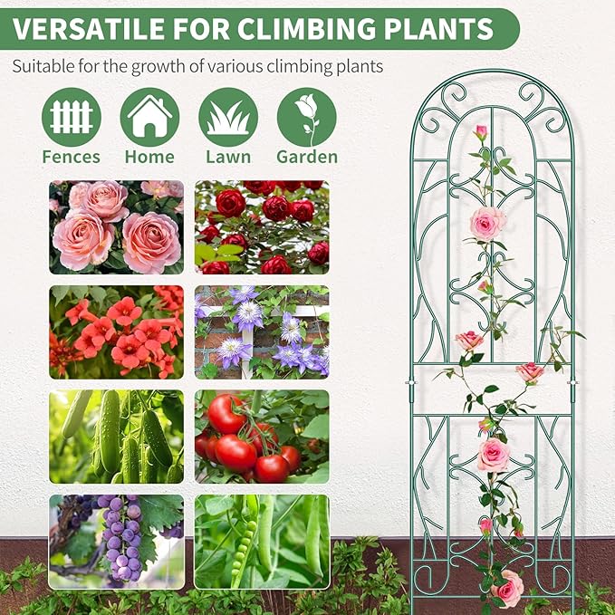 SUNYRISY 4Pack Metal Garden Trellis for Climbing Plants Outdoor Metal Plant Trellis for Flowers Tomato Cucumber Rose Vegetable Support Garden Decoration Green