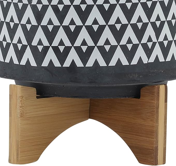 Ceramic 8 Planter ON Wooden Stand Gray