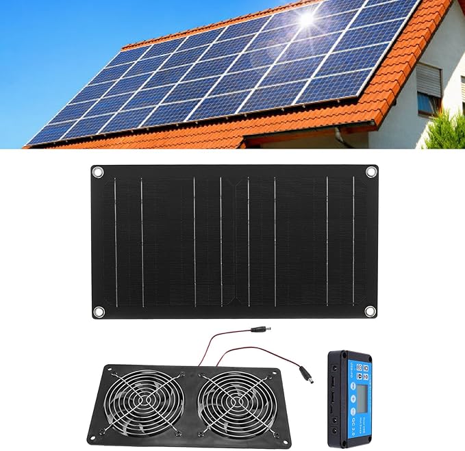 Solar Exhaust Fan 20W Solar Panel &amp 8 Ventilation Vent Fan Portable Ventilation with Timing Controller for Shed Greenhouse