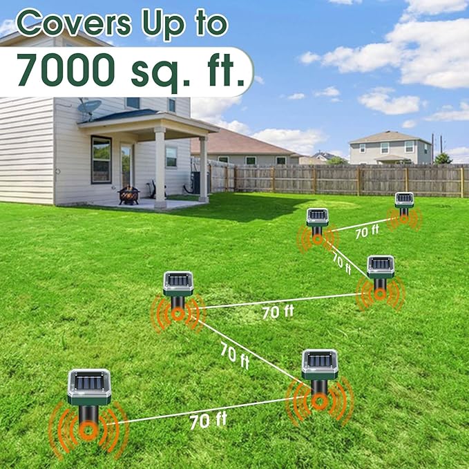 Mole Repellent Solar Powered Ultrasonic Repeller 4-Pack Waterproof Sonic Spikes Gopher Vole Groundhog Snake Chipmunk Mole Deterrent Get Rid of Moles in Your Yard (4)