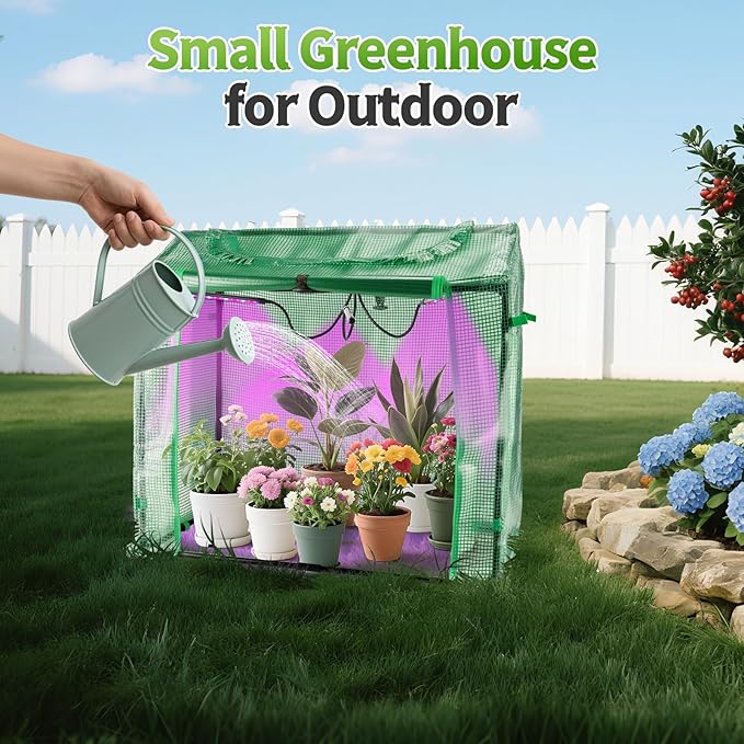 Mini Greenhouse with LED Grow Light &amp Timer 36×20×33 Portable PE Plant Tent for Indoor Seed Starting Balcony Garage &amp Small Space Gardening