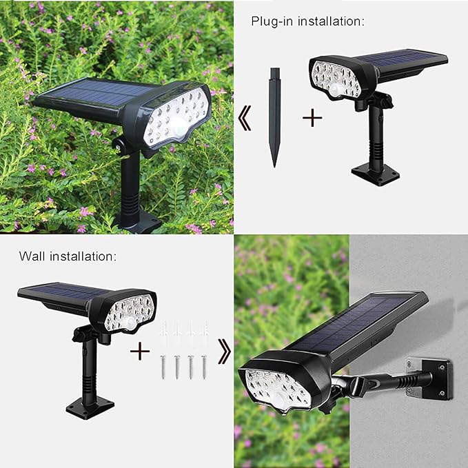 16 LEDs Solar Motion Sensor Landscape Spotlights IP65 Waterproof Outdoor Solar Powered Security Wall Light 3 Modes Solar Landscaping Lighting for Yard Garden Garage Pool Patio 2 Pack