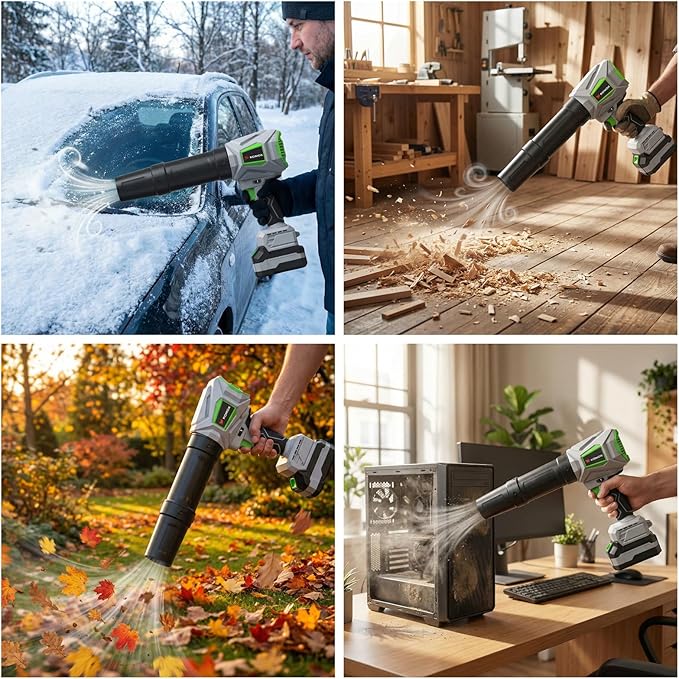 Leaf Blower Cordless 62M/S Wind Speed 723CFM 1500G Thrust Handheld Electric Blower with 2 x 3.0Ah Batteries 6-Speed Mode 21V Brushless Motor for Industrial Dust Leaves Snow