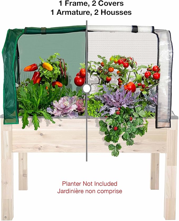 CedarCraft Greenhouse &amp Bug Cover Combo 32''W x 43''L x 24''H - Provides The Perfect microclimate for Your Plants. Includes 1 Frame &amp 2 Cover. Planter NOT Included Black Frame