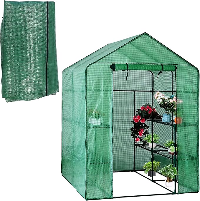Walk-in Greenhouse Replacement Cover with Roll-Up Zipper Door 56×56×76 inch PE Greenhouse Cover Protect Outdoor Gardening Plants from Cold FrostWaterproof and UV Resistant(Frame Not Include)