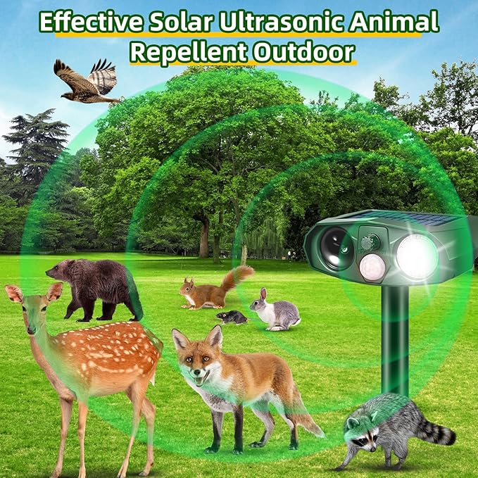 4Pack Solar Ultrasonic Cat Repellent Outdoor Animal Repellent with Flash Light&ampUSB Charge Waterproof Animal Deterrent Devices Deer Repellent Devices for Rabbit Squirrel Skunk Repellent for Yard