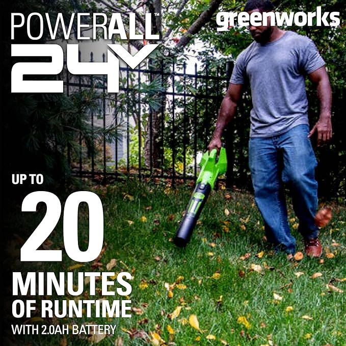 Greenworks 24V (90 MPH / 320 CFM / 200+ Compatible Tools) Cordless Axial Leaf Blower Battery and Charger Not Included