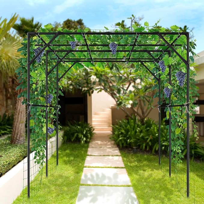 Tall Garden Arch Trellis for Climbing Plants 79in Tall Metal Plant Support Trellis Archway for Climbing Plant Vegetables Cucumber Outdoor Yard Lawn Garden Arch Tunnel Trellis