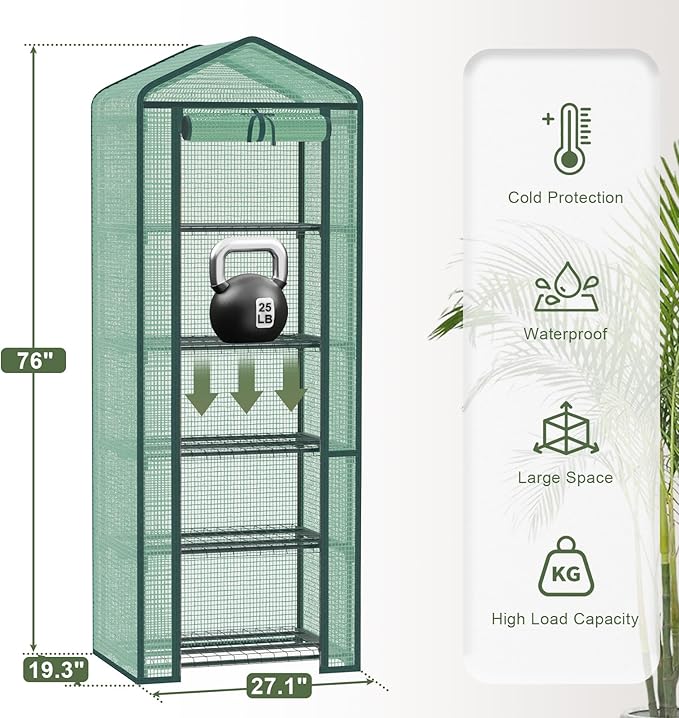 Greenhouse for Indoor Outdoor Small Plastic Plant Green House 5-Tier Rack Stand Portable Greenhouses with Durable PE Cover for Seedling