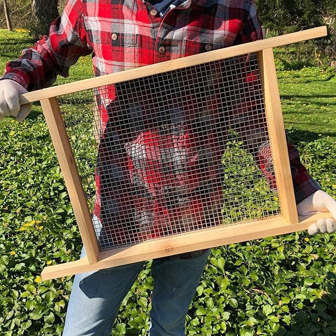 Sifter for Garden 2Pcs Hand Held Multi-Purpose Stainless Compost Soil Screen Dirt Cedar Stainless Garden Sifter Sieve for Compost Sand Rocks Dirt and Potting Soil（2/5+1/4）