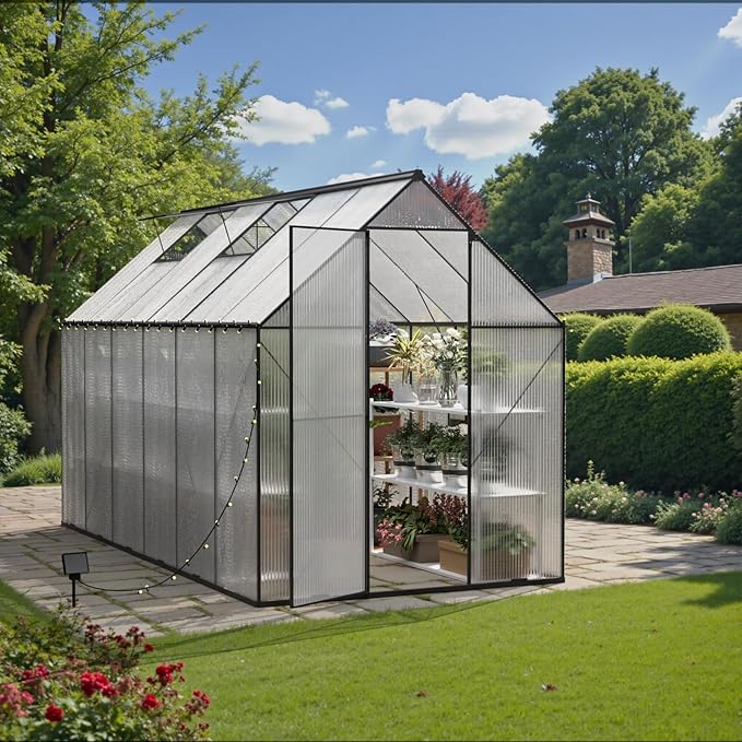 Green House for Outside Greenhouse for Outdoor Walk-in Garden Greenhouses Heavy Duty Polycarbonate Greenhouse Backyard Green Houses (6x12)