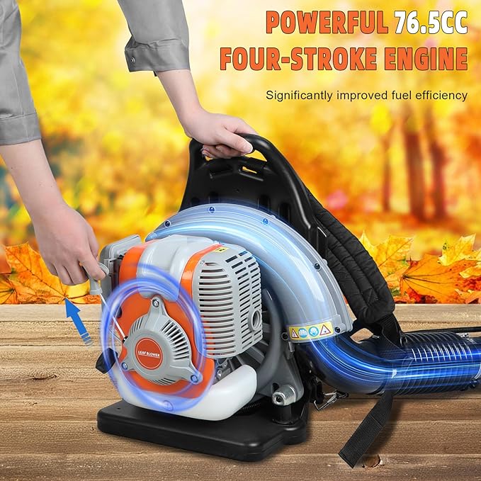 Backpack Gas Powered Leaf Blower 63CC 665 CFM Extreme Duty 2-Stroke Petrol Powered Leaf Blowers for Lawn/Garden Care Yard Snow/Grass Blowing Dust Debris from US (665CFM 75.6CC Grey)