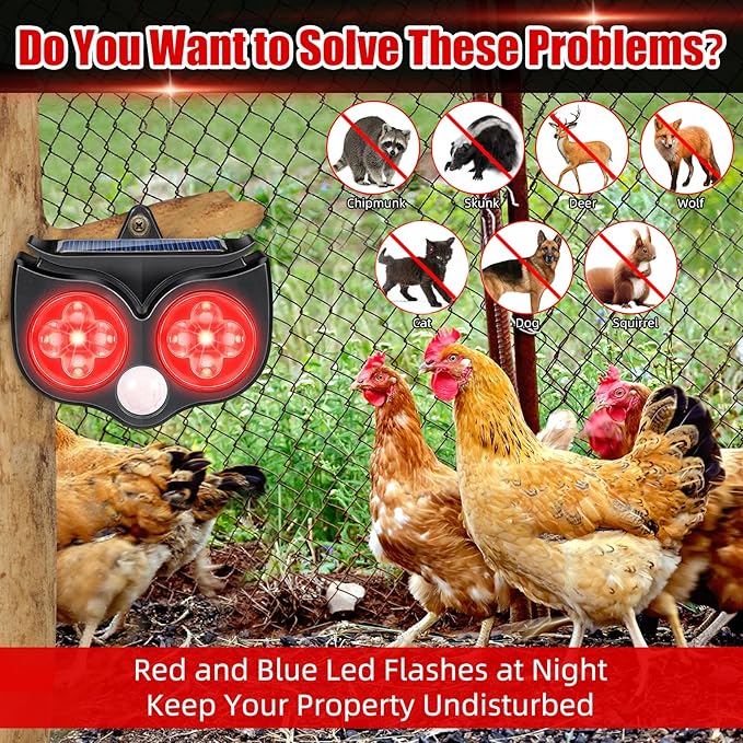 2026 Upgraded Predator Deterrent Lights 4-Pack Solar Nocturnal Animal Repeller Outdoor for Chicken Coop &amp Garden Red &amp Blue Flashing LED Predator Deterrent for Bear Bird Coyote Fox Racco