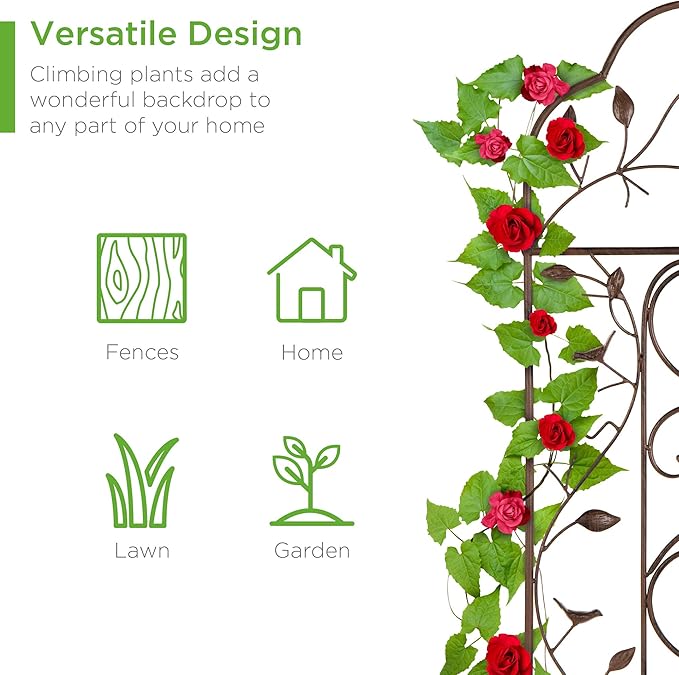 Best Choice Products Set of 2 60x15-inch Iron Arched Garden Trellis w/Branches Birds for Lawn Garden Backyard Climbing Plants