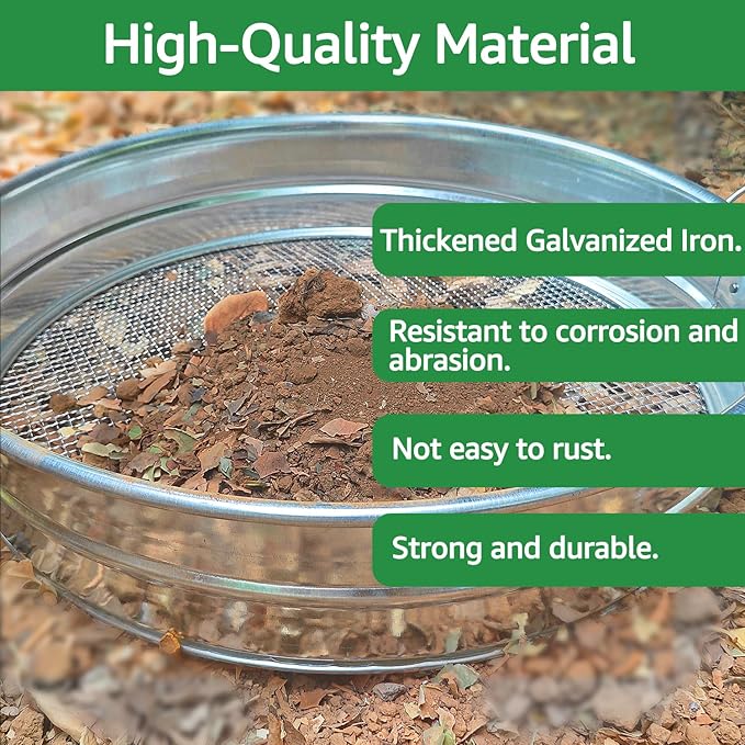 19'' Extra Large Soil Sifter with Handles Compost Sifter for Gardening Dirt SifterRock SifterGarden Sieve for Compost Dirt Rocks Pellet Gravel Sand LeavesGarden Tool 19 x19x4.3 with 1/4 Mesh