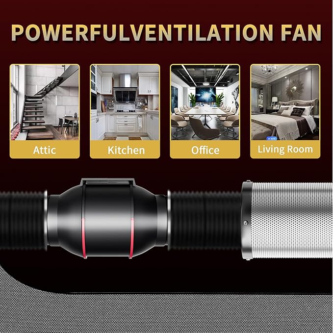 Inline Duct Fan 6 Inch 390 CFM with Variable Speed Controller Ventilation Exhaust Fan for Grow Tent Hydroponics Indoor Garden Low Noise HVAC Vent Blower