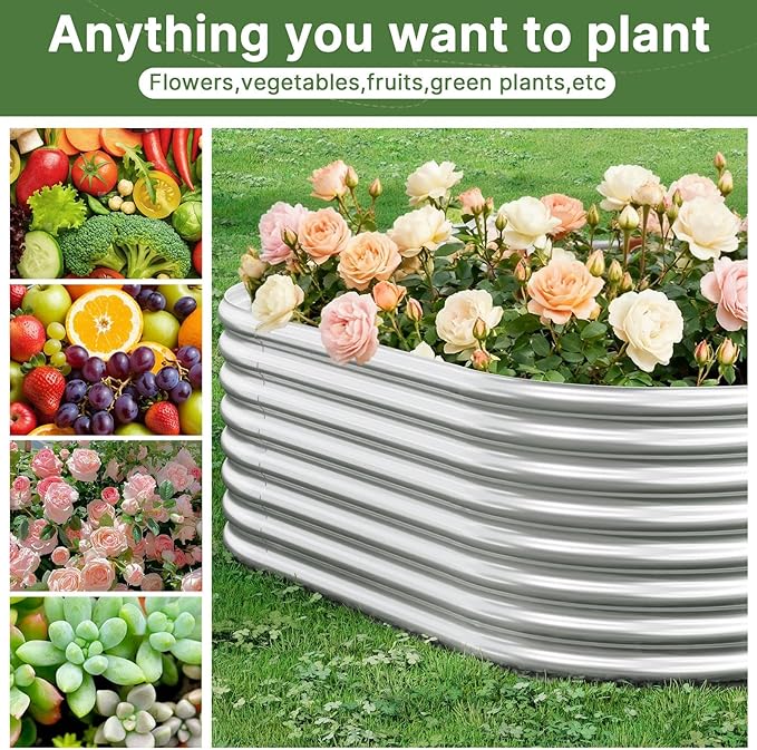 3 PCS Tall 4x2x1.5ft Galvanized Raised Garden Bed Outdoor Metal Garden Bed for Vegetables Above Ground Garden Box for Flower Steel Raised Beds for Gardening