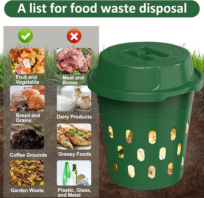2-Pack InGround Compost Bin for Garden Beds 8L Worm Composter Farm for Faster Composting Worm Composter Kit with Aeration Animal-Proof Lid for Beginners (9.5x9.5x10.8Inch) (2 Green)