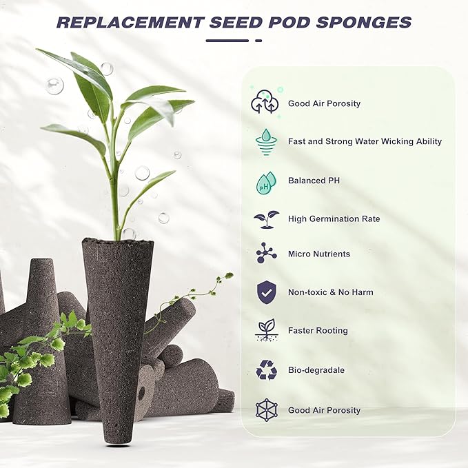 100 Pack Hydroponics Grow Sponges - Replacement Root Growth Sponge Seed Pods for Hydroponic Garden Indoor Growing System Seed Starter Sponges Pod Kit with 100 Labels and 1 Tweezers