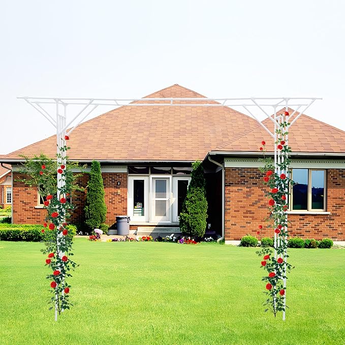 Large Outdoor Garden Trellis for Climbing Plants 11.81 * 8.86ft Large Grape Vine Trellis Arch Arbor Gazebo Grape Trellis for Climbing Plants Courtyard and Garden Decoration (White)