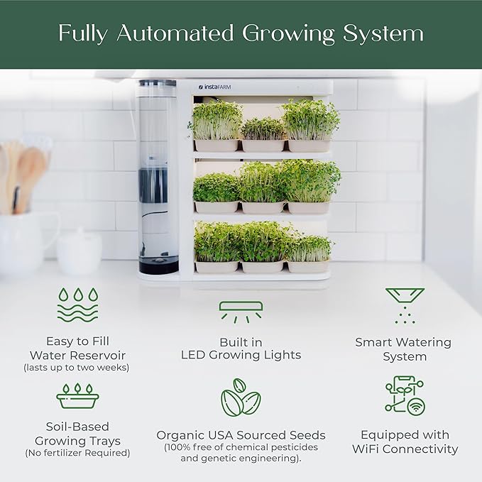Indoor Garden Fully Automated LED Growing Unit for Microgreens Herbs Leafy Greens Organic Soil-Based Low/No Maintenance Easy Standalone Unit Designed &amp Assembled in The USA
