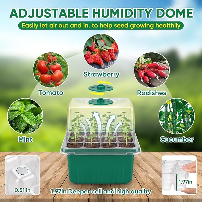 BlumWay Self-Watering Seed Starter Tray Kit with Grow Light and Humidity Dome3 Color Growing Light5-Pack 60-Cell Plant Seedling TrayReusable Plastic Germination TraysTimed Light Plant Starter Set