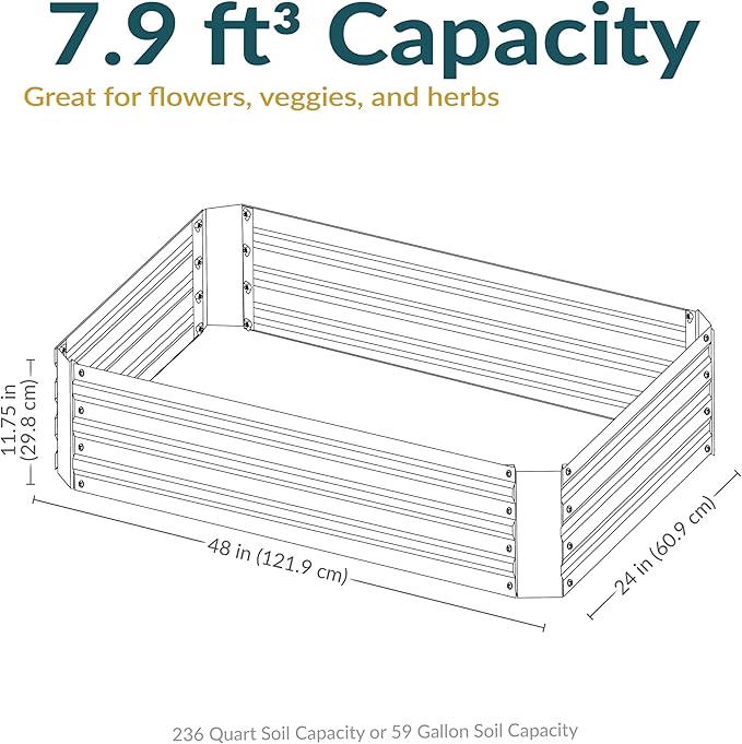Sunnydaze 48-Inch Galvanized Steel Raised Garden Beds - Rectangle Planter for Vegetables and Flowers - Silver - Set of 2