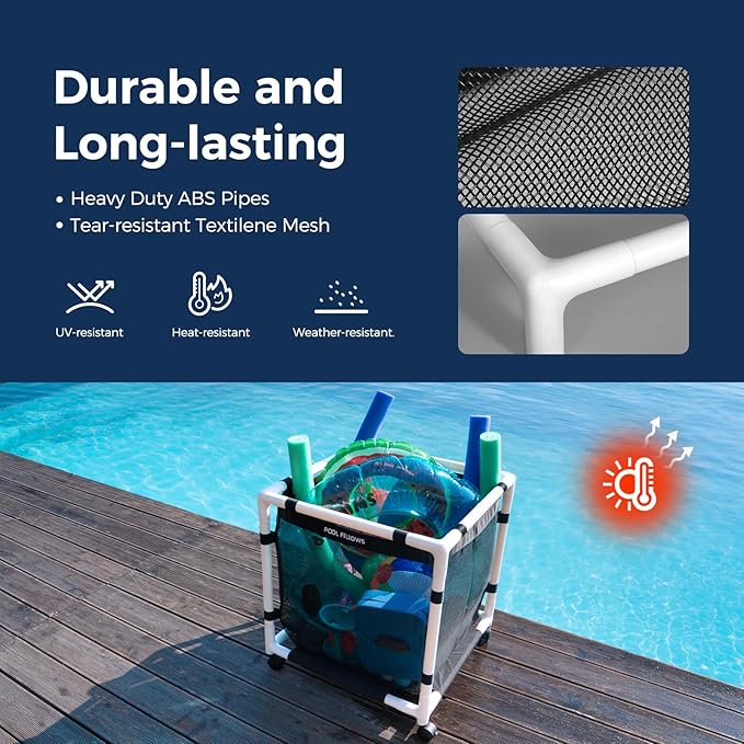 Pool Storage Bin 214 Gallons Holder for Noodles Toys Floats Towels Large Mesh Organizer for Swimming Equipments Max Style