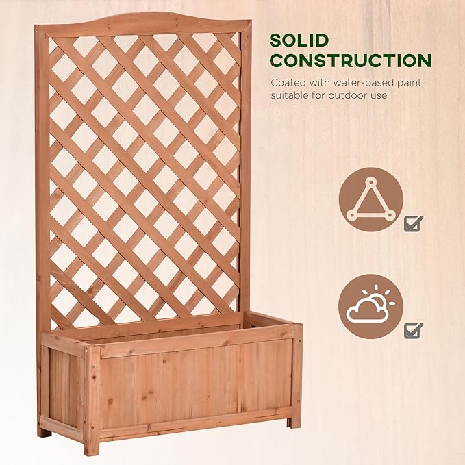 Outsunny Wooden Raised Garden Bed with Trellis 46 Planter Box to Grow Vegetables Herbs and Flowers for Backyard Patio Brown