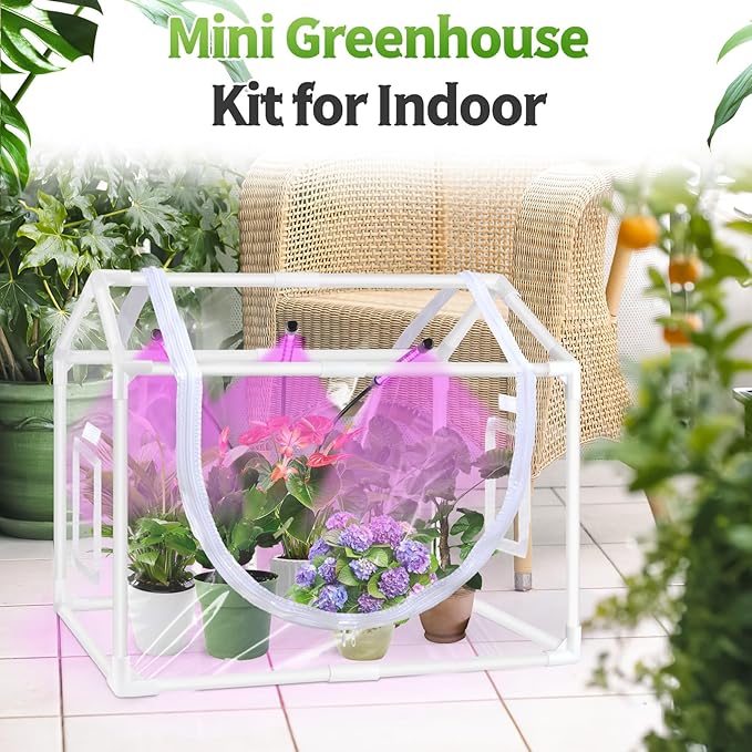 Indoor Mini Greenhouse with Grow Light Tabletop Small Greenhouse for Beginners All-in-One Tiny Plant Nursery Kit with Adjustable LED Light &amp Timer Smart Grow Tent for Herbs Gardening Gift