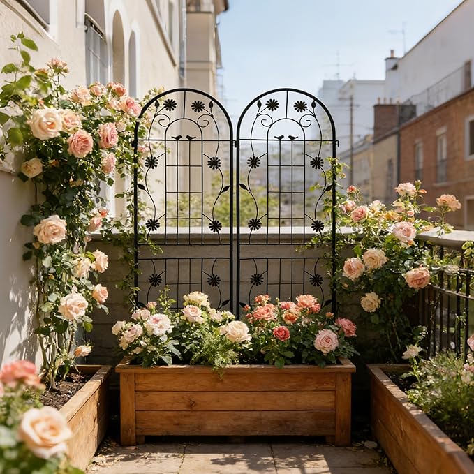 2 Pack Large Garden Trellis Heavy Duty Rustproof Iron Plant Trellis for Potted Plant Support Metal Climbing Rose Trellis Vine Vegetable CucumberBlack-71 H x 19.7 W
