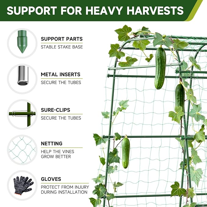 HIRALIY Garden Arch Trellis for Climbing Plants 6.3ft Tall Heavy Duty Metal Cucumber Trellis Rustproof Plant Support Tunnel for Tomato Grape Bean Raised Bed and Vegetable Gardens Green