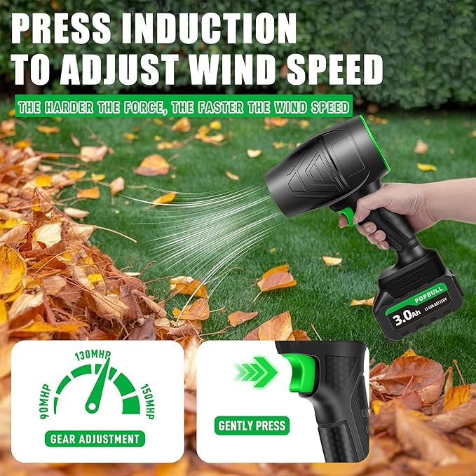Leaf Blower 21V Cordless Blower with 2 x 3.0Ah Batteries and 1 Hour Fast Charger Lightweight Leaf Blower for Patio Cleaning Lawn Care Blowing Fallen Leaves and Dust etc.