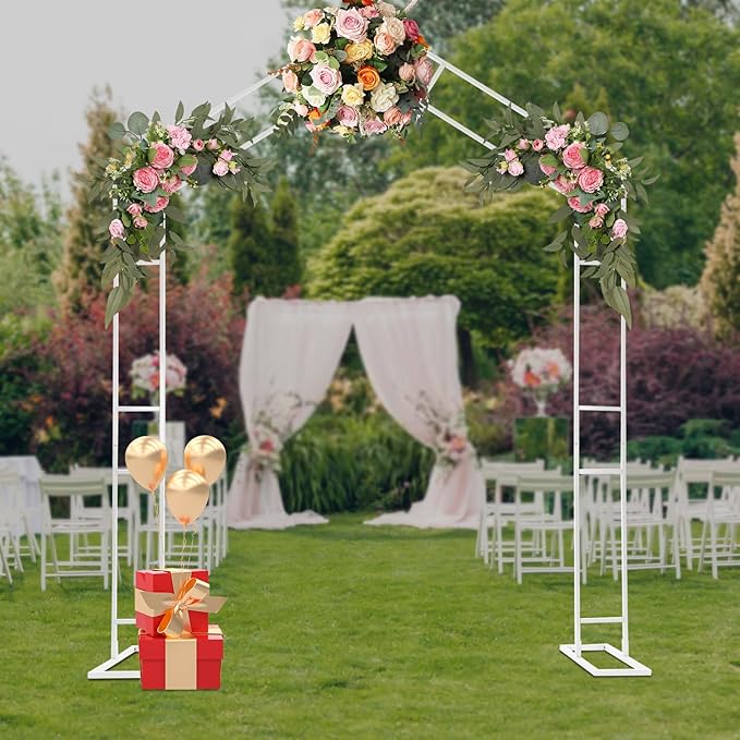 Arch Backdrop Stand A-Shape Wedding Arch Trellis Wedding Flower Frame for Garden Decorations Outdoor Party Decorations 6.56 * 7.87FT (White)