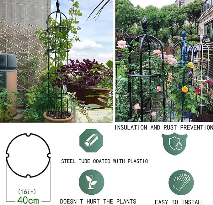 Garden Trellis for Climbing Plants Heavy Duty Strong Tubular Plant Cage Metal Garden Trellis Plant Support for Climbing Vines for Flowers Vegetable Fruits Vines SupportBlack210cm