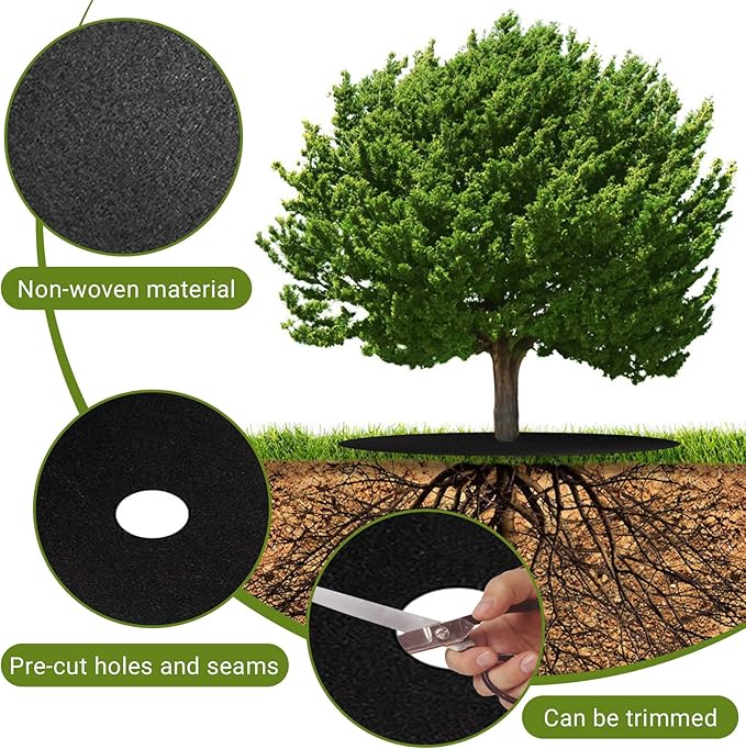Qivine 12Pack Tree Mulch Ring 20.5 Non-Woven Tree Ring Mulch Mat Reusable Tree Weed Barrier Ring Mat Garden Weed Barrier Landscape Fabric for Weed Control Root Protection