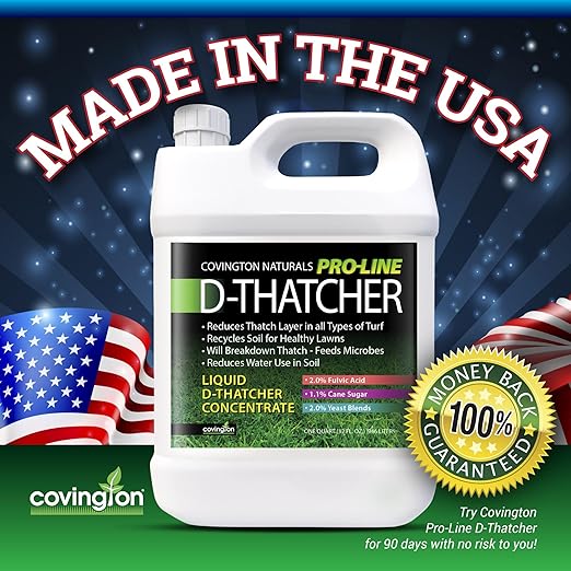 Covington PRO-LINE D-THATCHER Liquid Dethatcher (32oz) – Lawn Thatch Remover &amp Soil Softener Grass Clipping Breakdown for Healthy Lawns &amp Gardens – Dethatcher and Aerator in one Safe for Kid