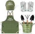 Tarpop Garden Tool Set Christmas Plant Whisperer Gardening Gifts for Women 7 Pcs Vegetable Planting Tool Kit Cap Canvas Apron Gloves Soil Scoop Transplant Trowel Cultivator Flower Tub(Green)
