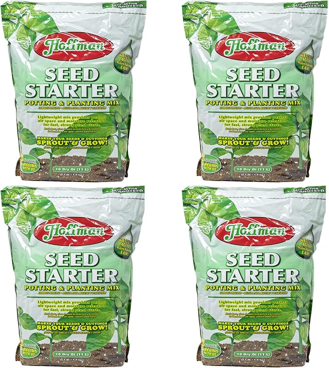 Hoffman Seed Starter Potting &amp Planting Mix with Wetting Agent for Moisture Retention 10qt Bag 4 Pack