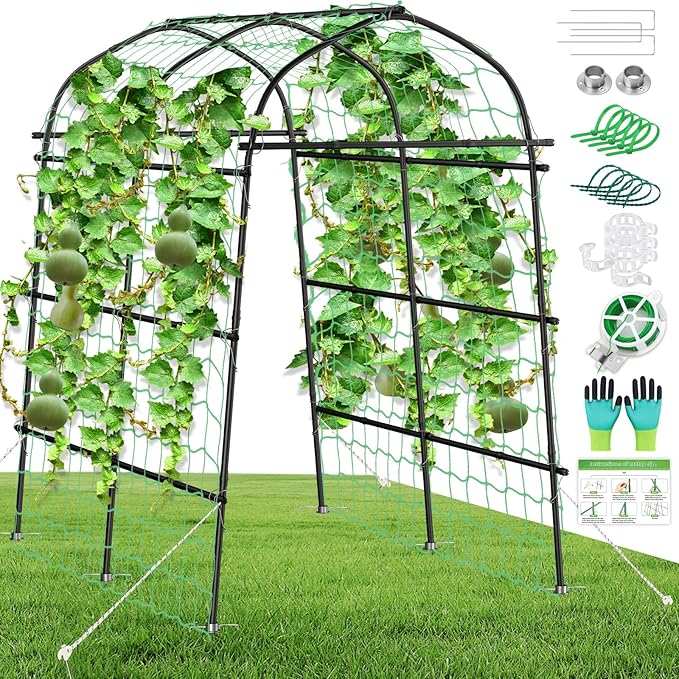 Garden Arch Trellis for Climbing Plants Outdoor 7ft Extra Tall Metal Walkway Trellis Cucumber Arch Trellis Archway Arbor Tunnel Large Trellis for Climbing Vines Vegetable Grape Garden Raise Bed