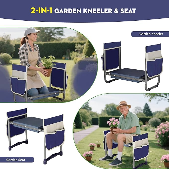 Luvenia Garden Kneeler and SeatFoldable Garden Stool 10.8 Wider Heavy Duty 2-in-1 Kneeling PadBench Kneeler and Seat Gardening Gifts for WomenMenSeniorsGrandparents
