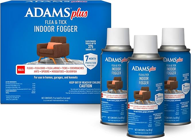 ADAMS Plus Flea &amp Tick Indoor Fogger 3 x 3 oz Cans Kills Fleas Flea Eggs Ants House Flies Cockroaches Mosquitoes and Many Other Pests Indoor House Treatment Each Fogger Treats 375 sq ft