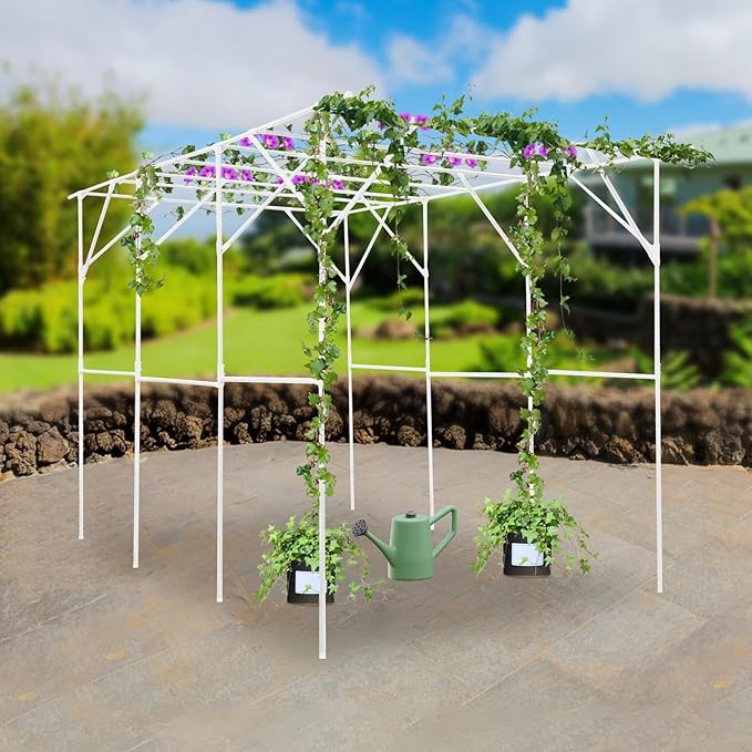 Garden Arch Trellis for Climbing Plants 90.5 Inch Tall Grape Vine TrellisPlant Support RackFruits Vegetable Beans Cucumber for Raised Bed (White)
